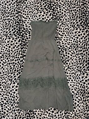 Smocked Strapless Maxi Dress in Olive Green